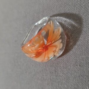 Lampwork Glass Coral Peach Floral Ring